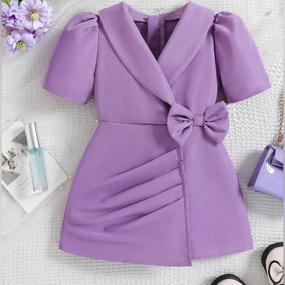 Chic Lavender Puff Sleeve Dress with Bow